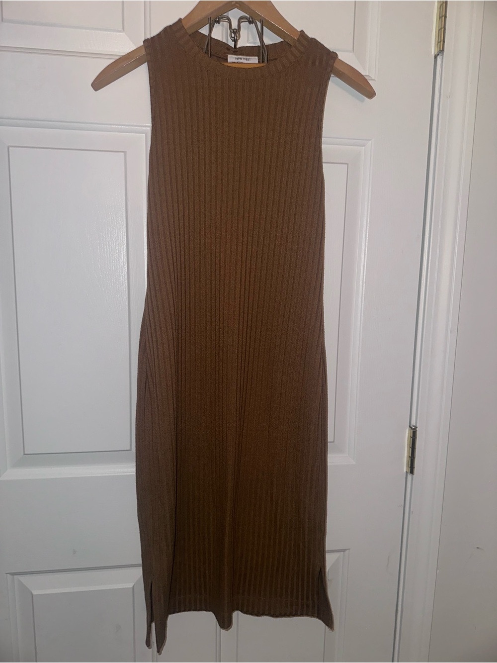 Nine West Ribbed Knit Sleeveless Dress in Camel Brown